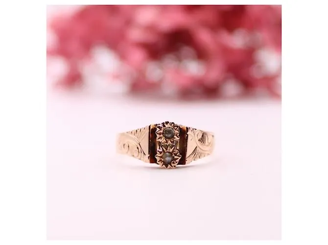 Autre Marque Anillo con perlas finas de oro rosa 750%o Período de Napoleón III Gold hardware 