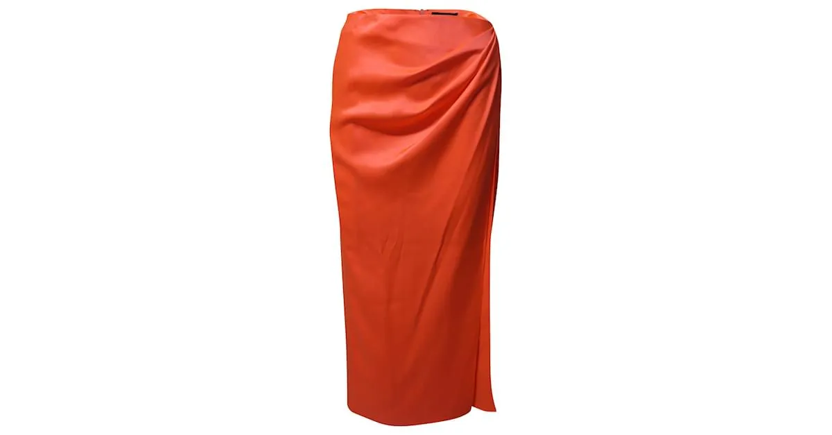 Autre Marque Falda midi drapeada de seda naranja de David Koma 