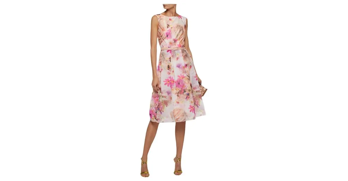 Autre Marque MIKAEL AGHAL Vestido de organza ajustado y acampanado con estampado floral rosa para mujer Reino Unido 8 US 4 UE 36
