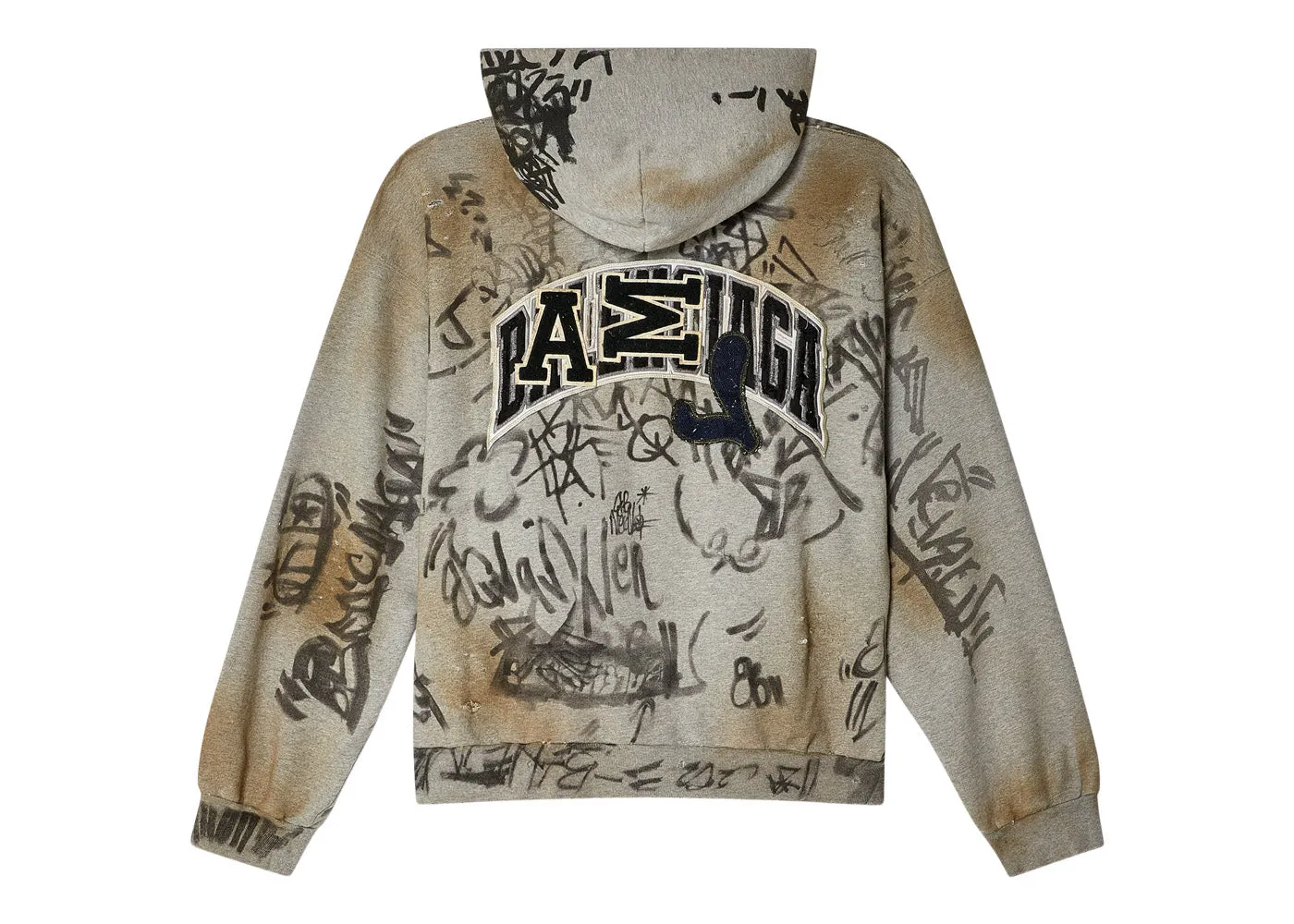 Balenciaga Scribbled Medium Fit Hoodie Grey