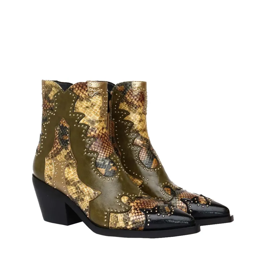 Botín cowboy combinado kaki