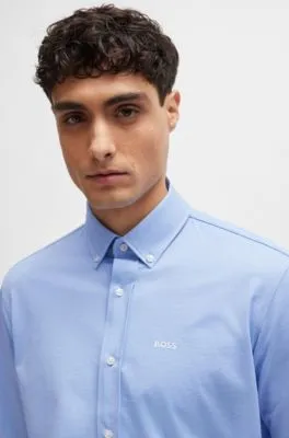 Camisa regular fit en punto de mezcla de algodón con estructura
