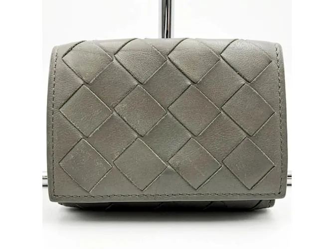 Cartera trifold de cuero gris Intrecciato de Bottega Veneta Castaño 