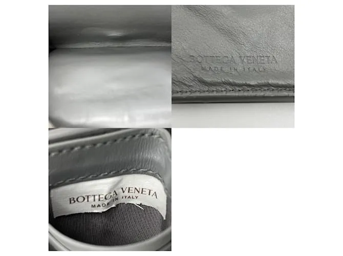 Cartera trifold de cuero gris Intrecciato de Bottega Veneta Castaño 