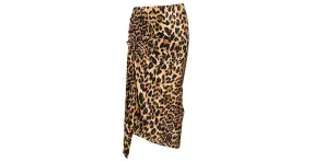 Falda midi con estampado de leopardo fruncida en viscosa marrón de Paco Rabanne Impresión de pitón 