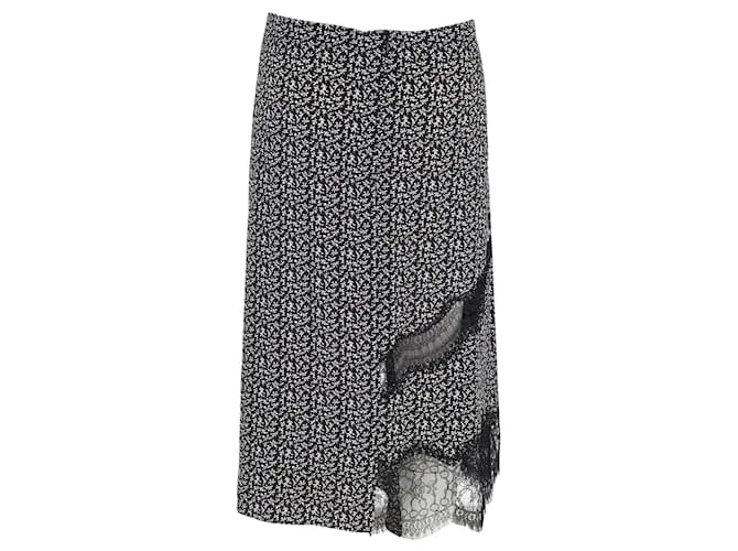 Falda midi floral con ribetes de encaje Joseph en seda negra Negro 
