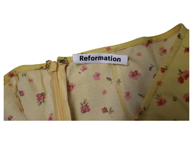 Falda midi fluida floral de Reformation en viscosa amarilla Amarillo 