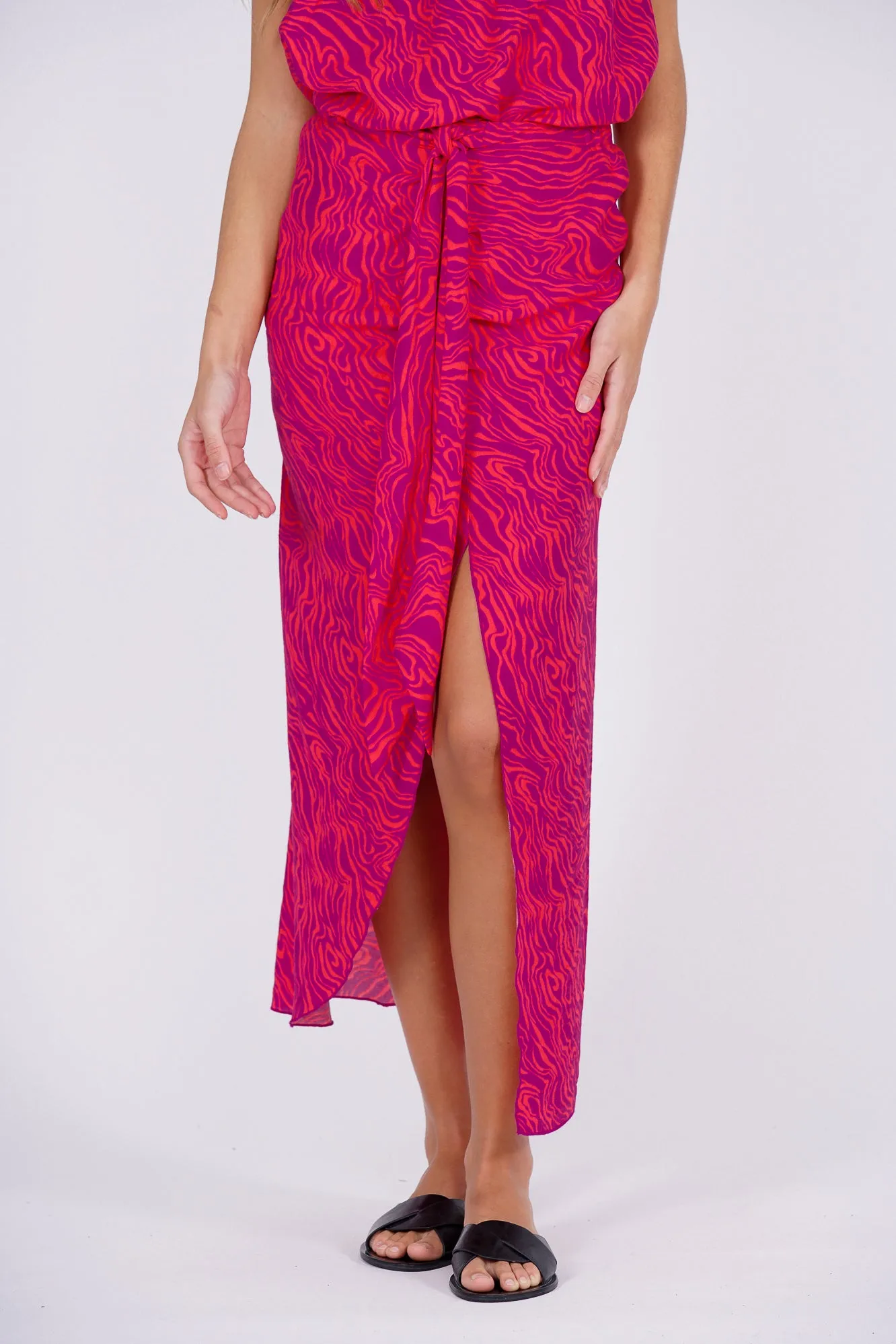 Falda midi nudo cebra magenta & naranja