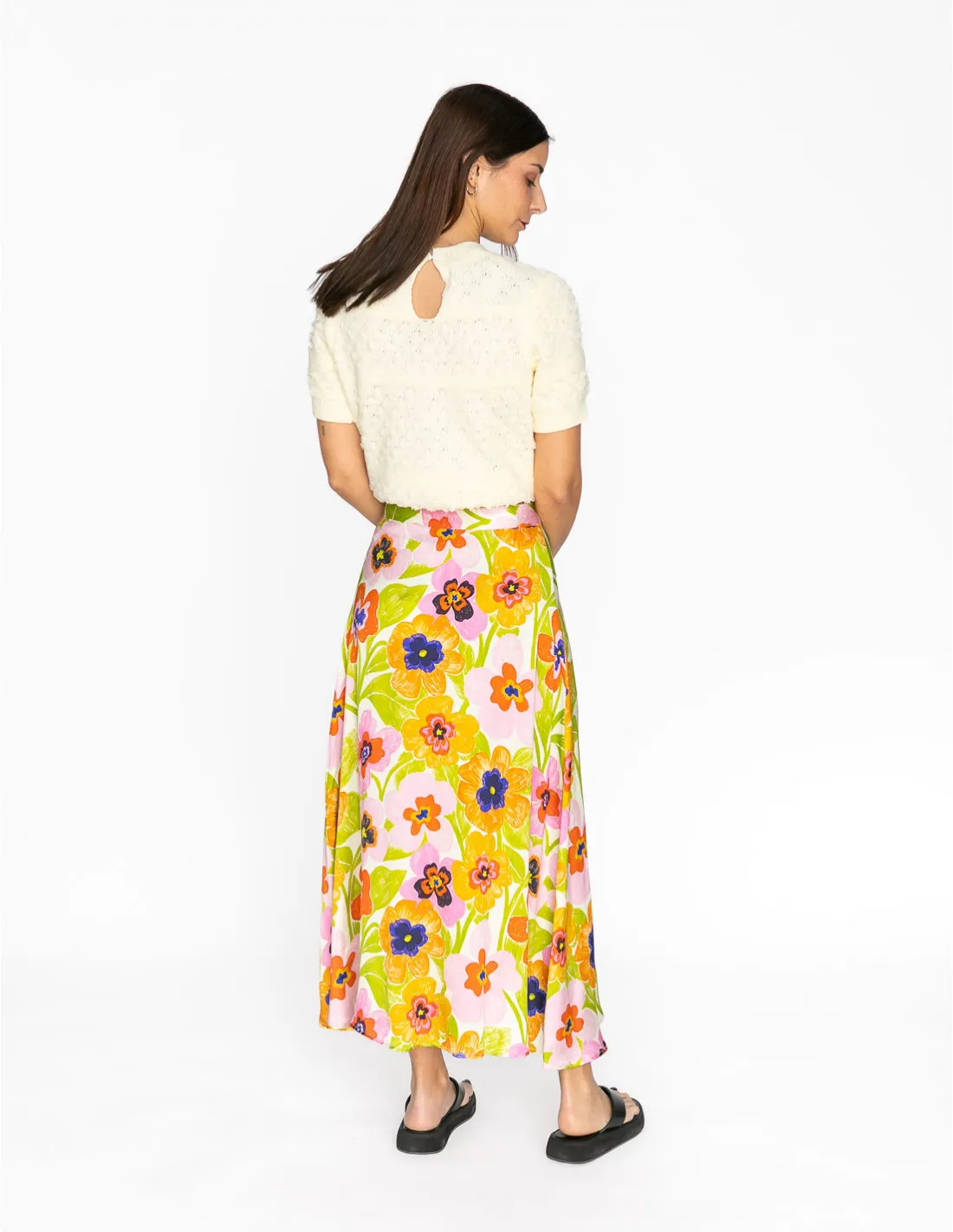 FALDA MIDI SATINADA FLORES CELLY FRNCH