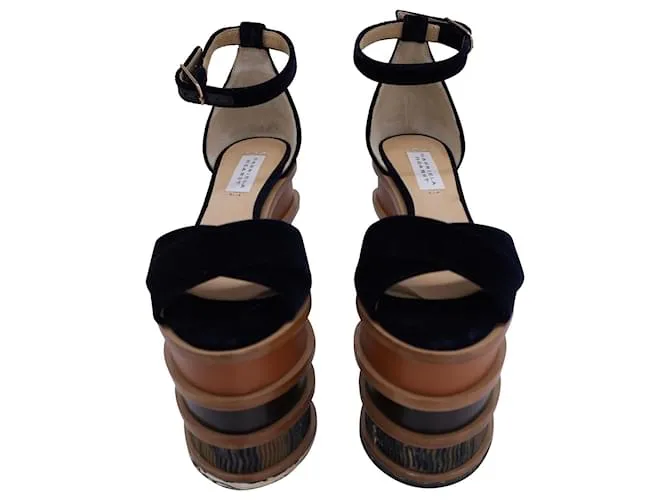 Gabriela Hearst SS18 Sandalias Runway Charlie en terciopelo azul marino 