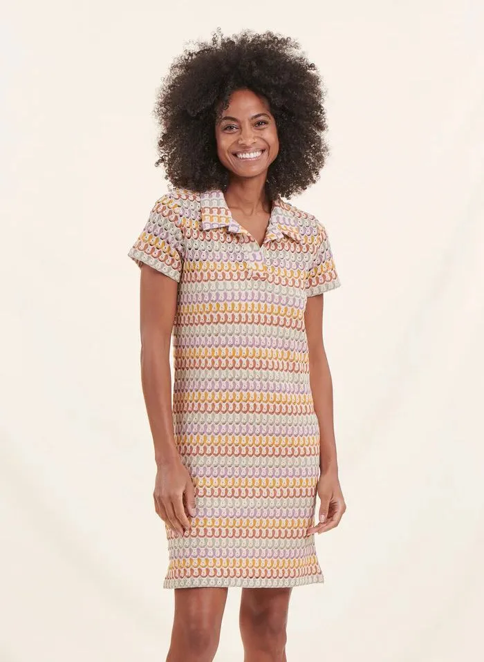 LA FEE MARABOUTEE Vestido corto recto con cuello polo en naranja