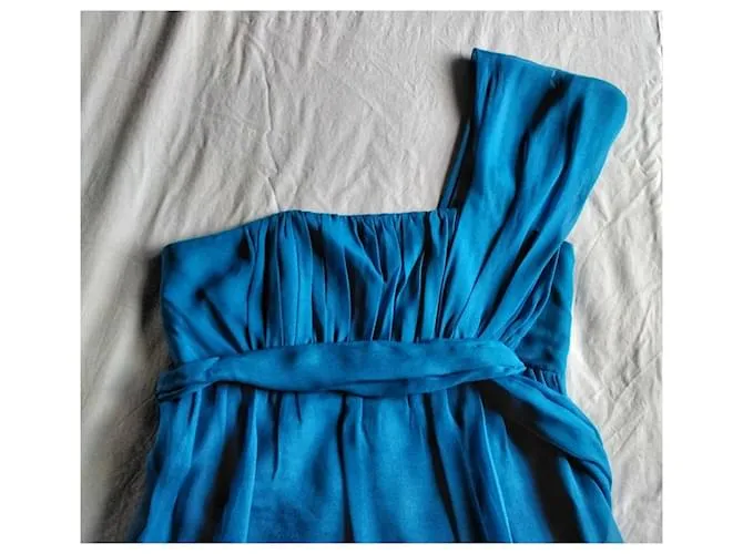 Philosophy Di Alberta Ferretti Vestido drapeado de seda con un solo hombro Azul 