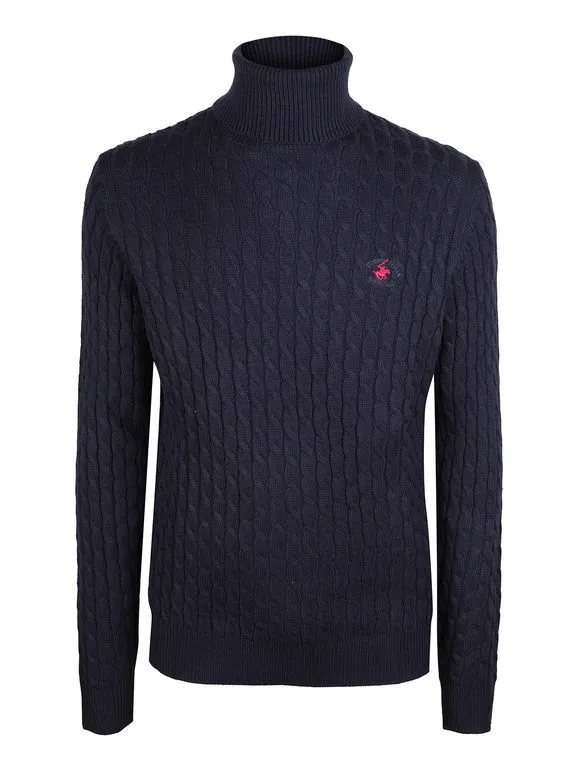 Polo Club Jersey de hombre de punto trenzado con cuello vuelto