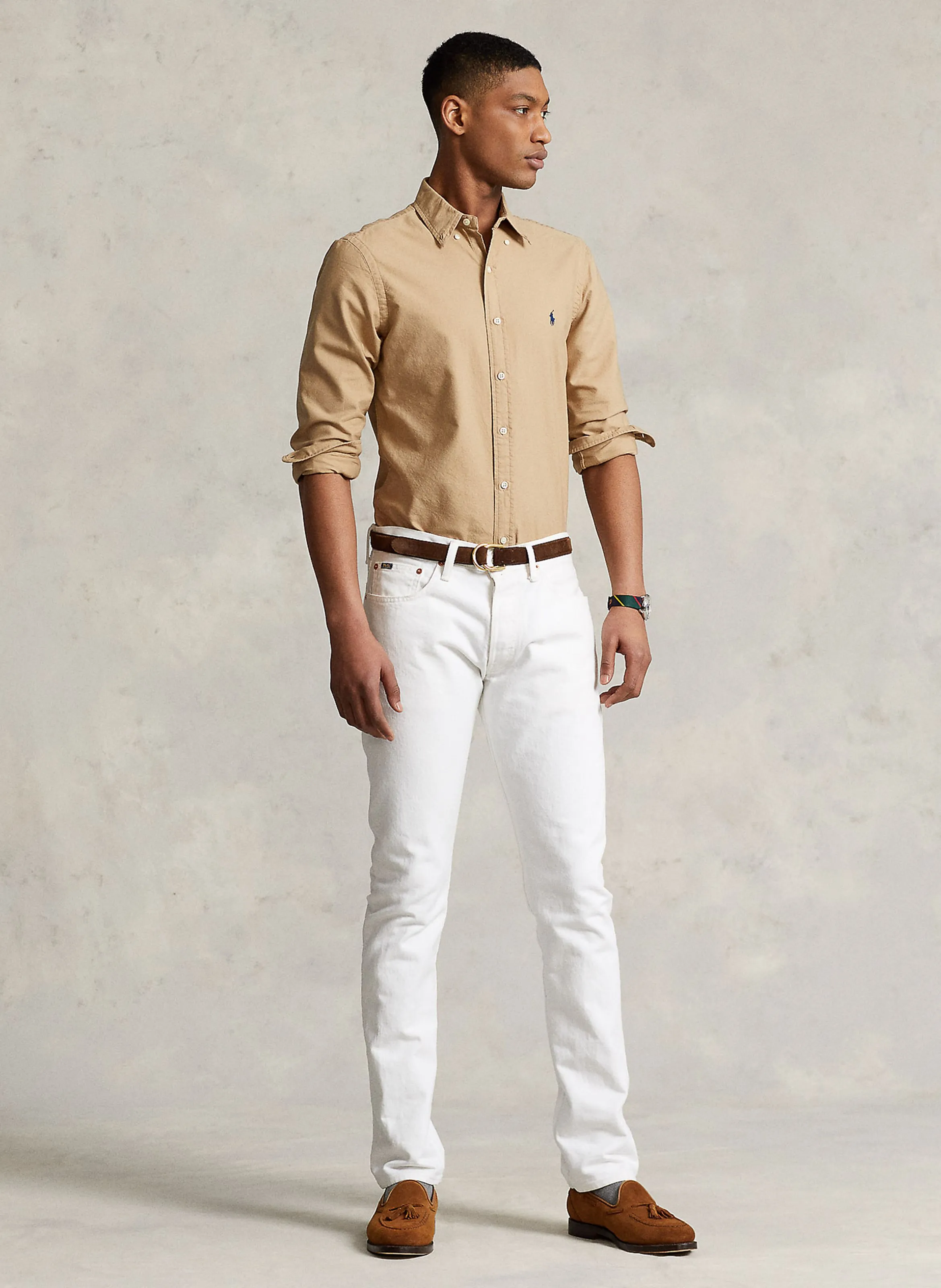 POLO RALPH LAUREN Camisa de algodón con cuello americano en marron