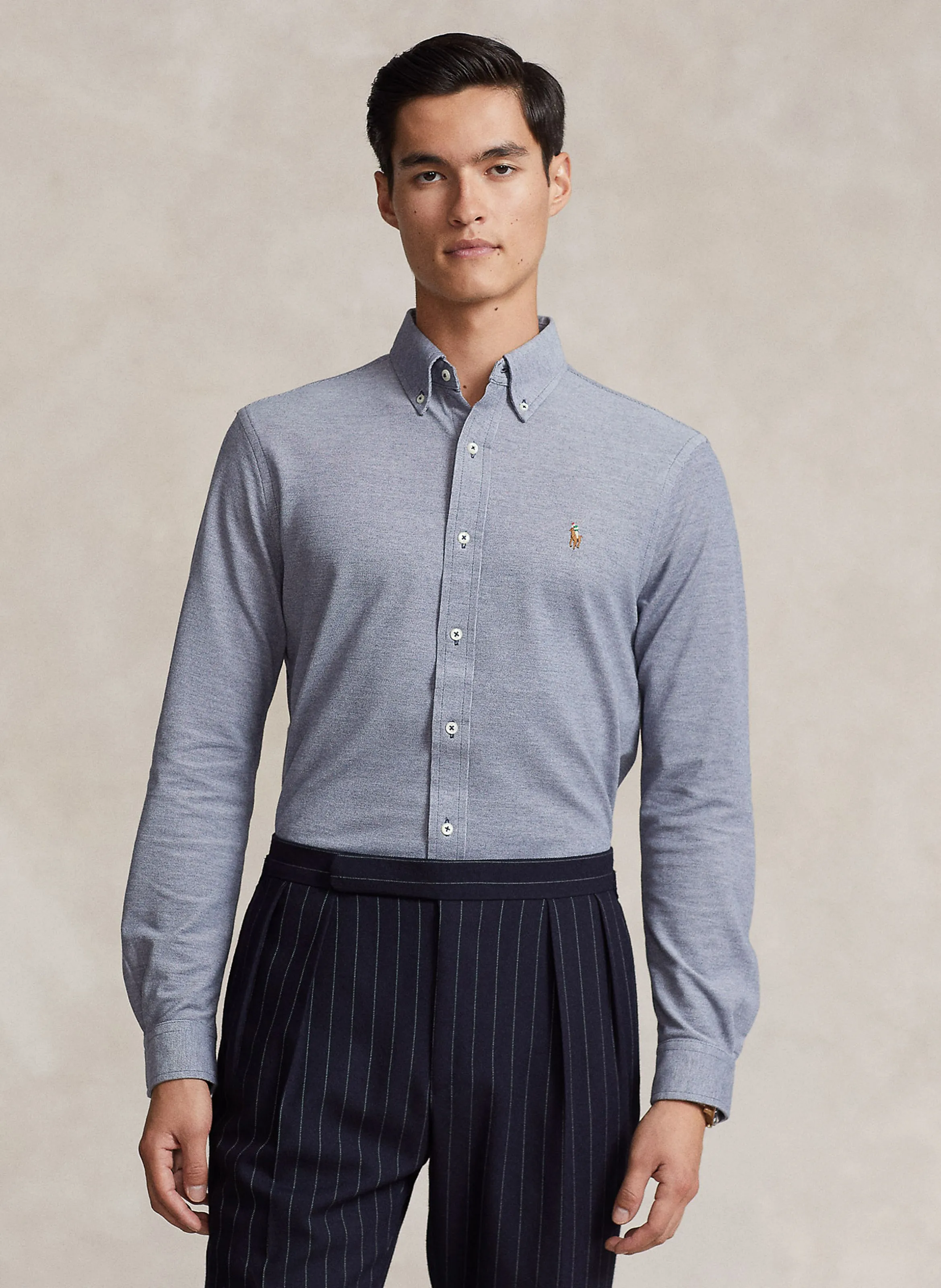 POLO RALPH LAUREN Camisa de algodón con cuello clásico en azul