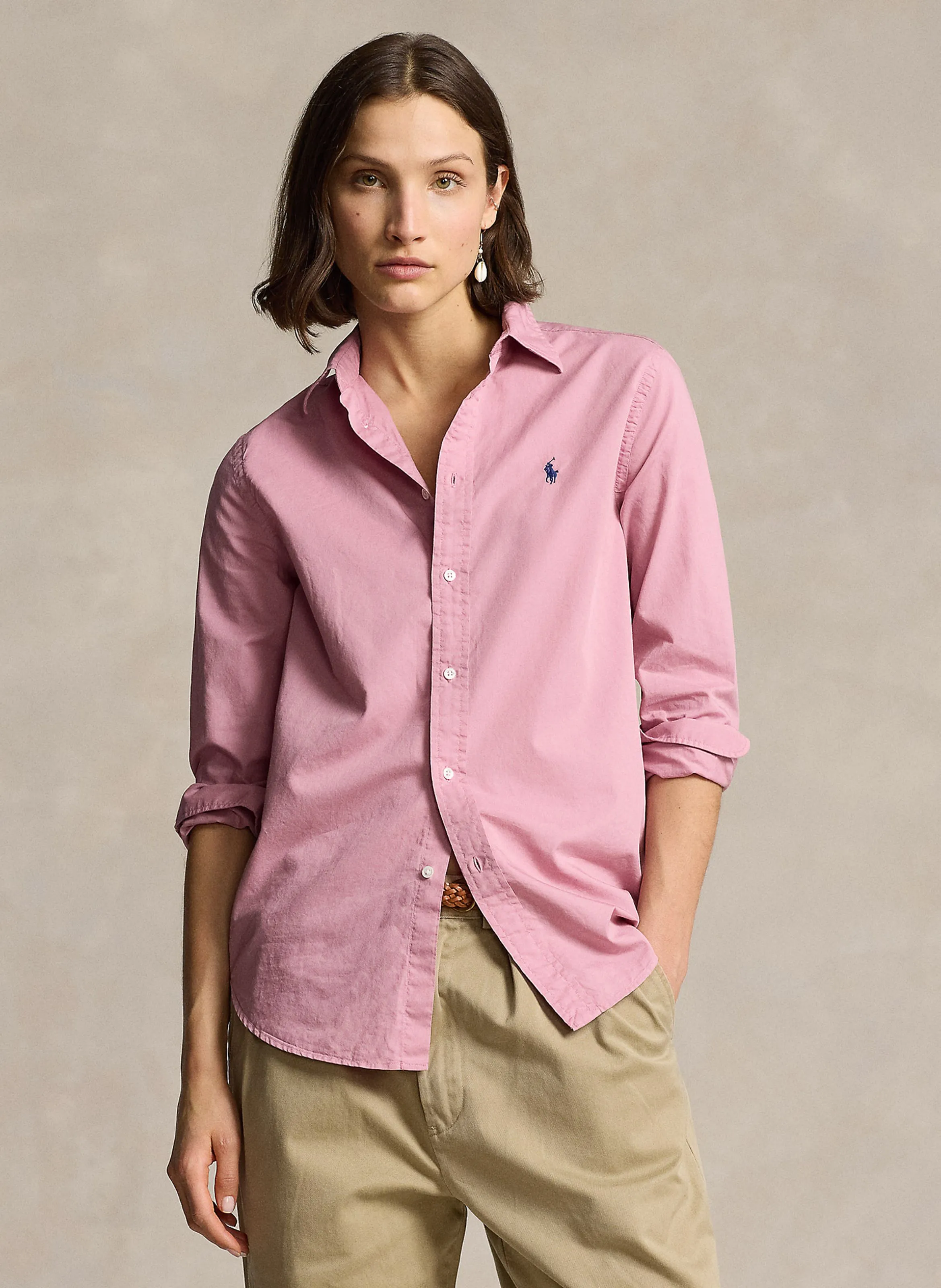POLO RALPH LAUREN Camisa de algodón con cuello redondo en rosa