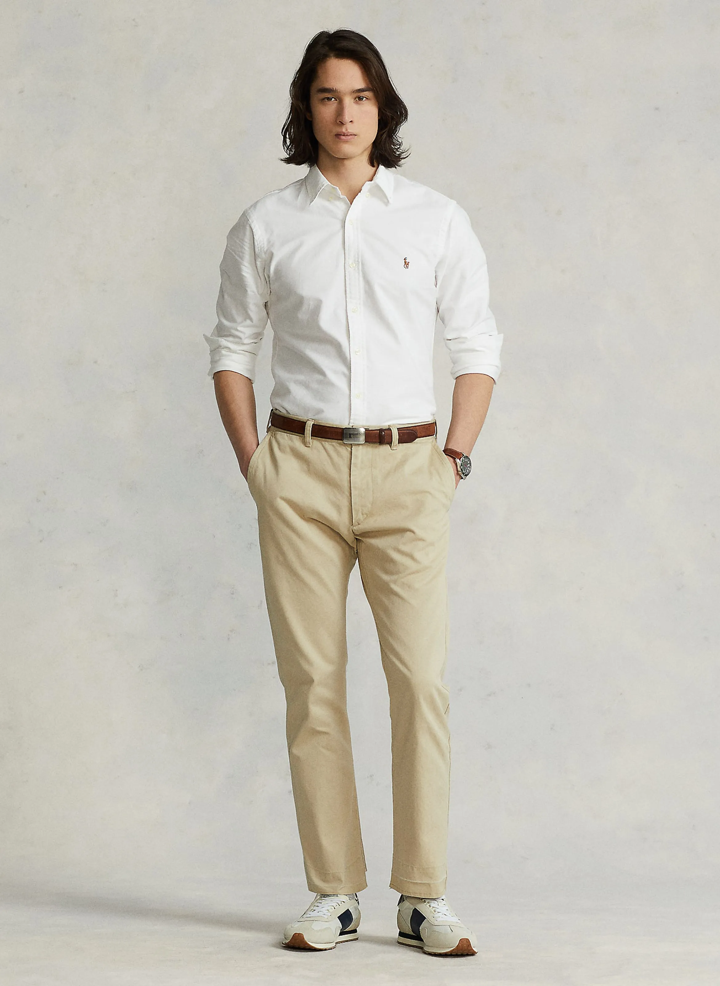 POLO RALPH LAUREN Camisa slim fit de algodón Oxford con cuello americano Pony player en blanco