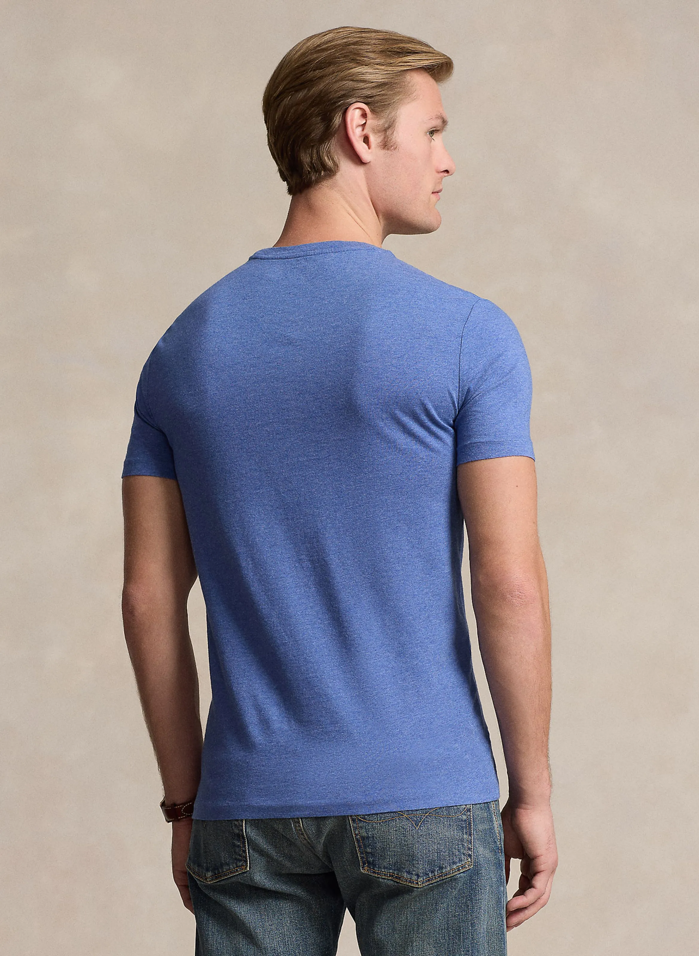 POLO RALPH LAUREN Camiseta de cuello redondo ajustada en algodón jaspeado en azul
