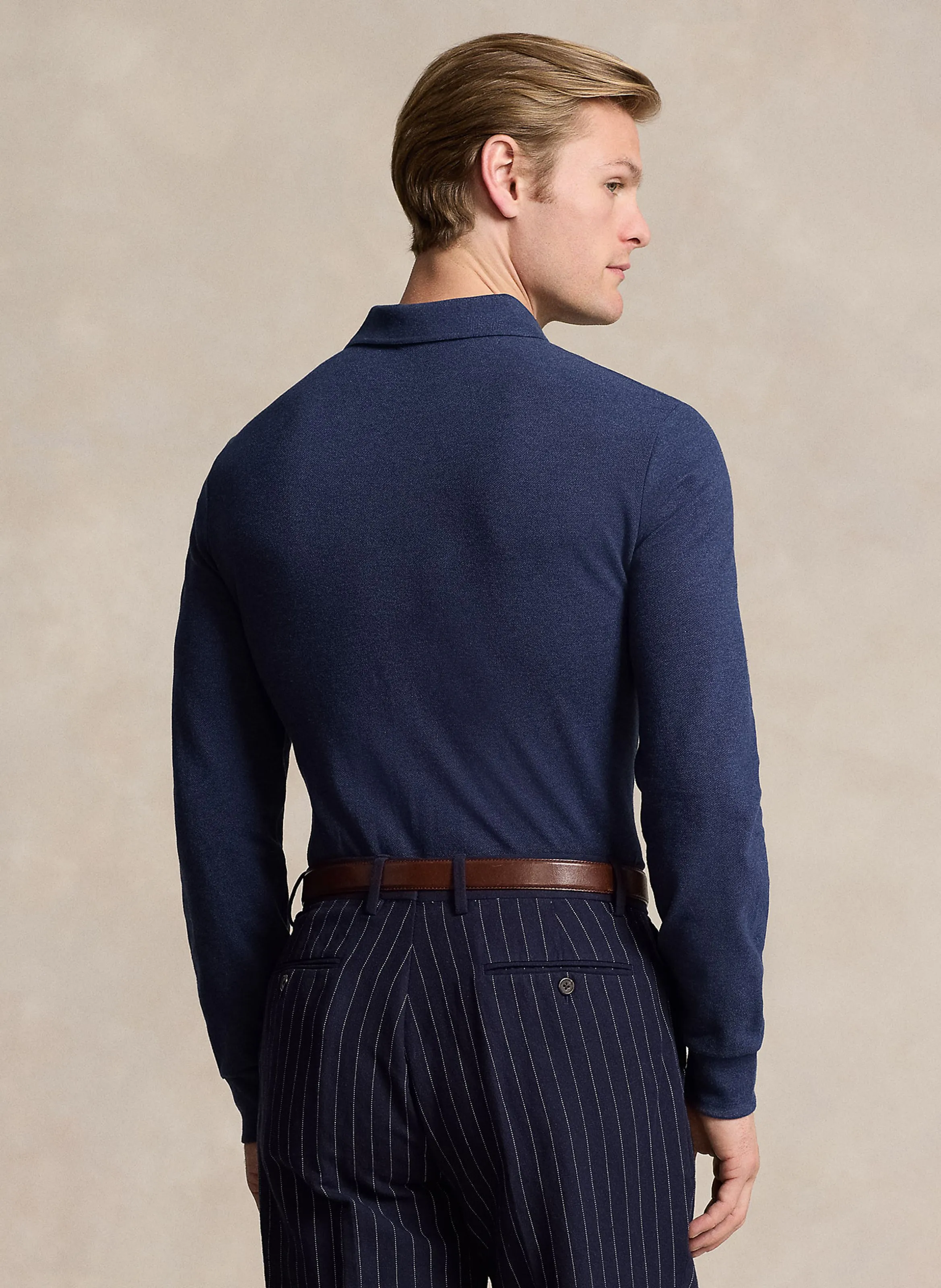 POLO RALPH LAUREN Polo regular fit de piqué de algodón de manga larga en azul