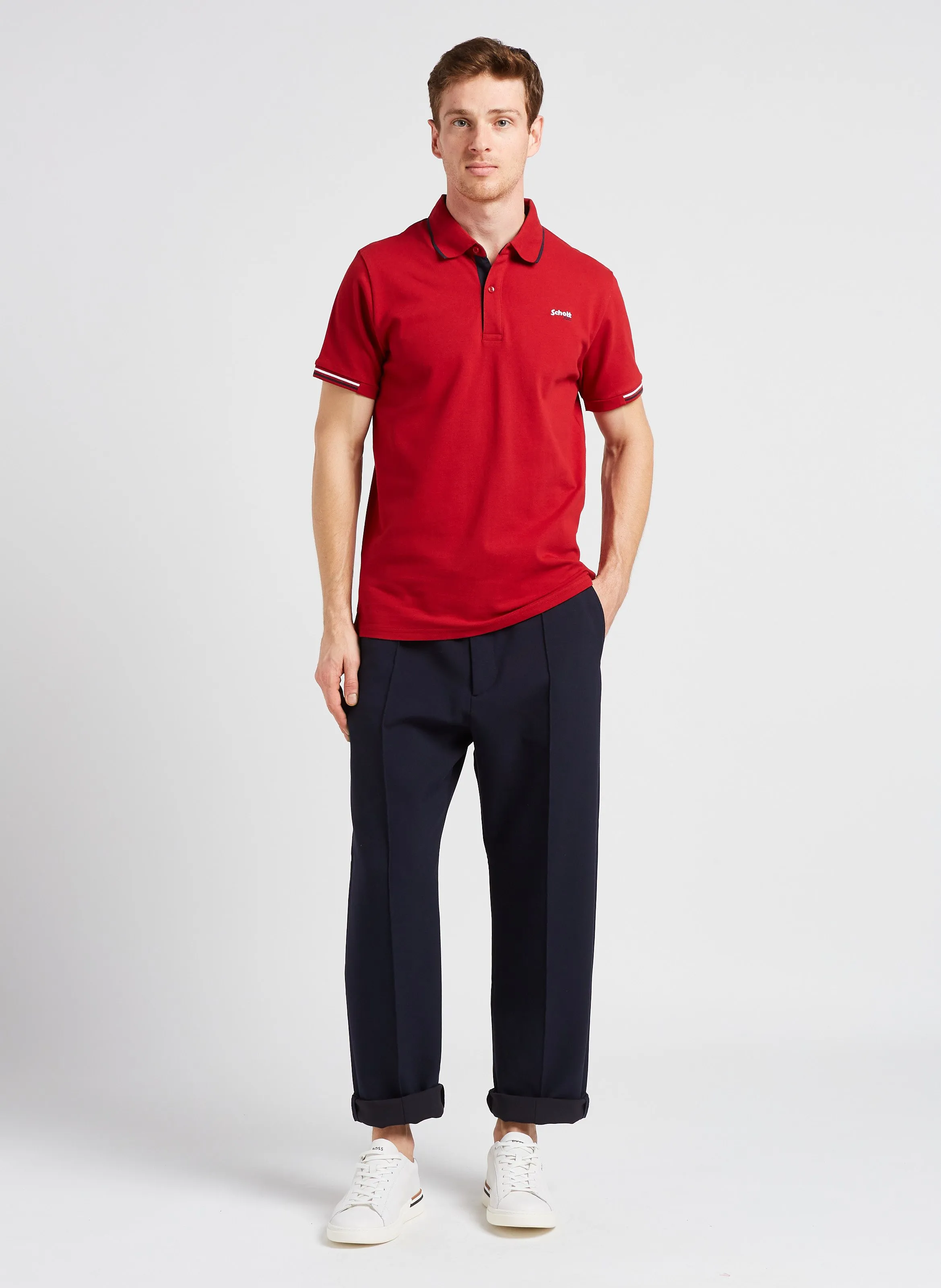 SCHOTT PSDEVON - Polo regular fit de piqué de algodón en rojo