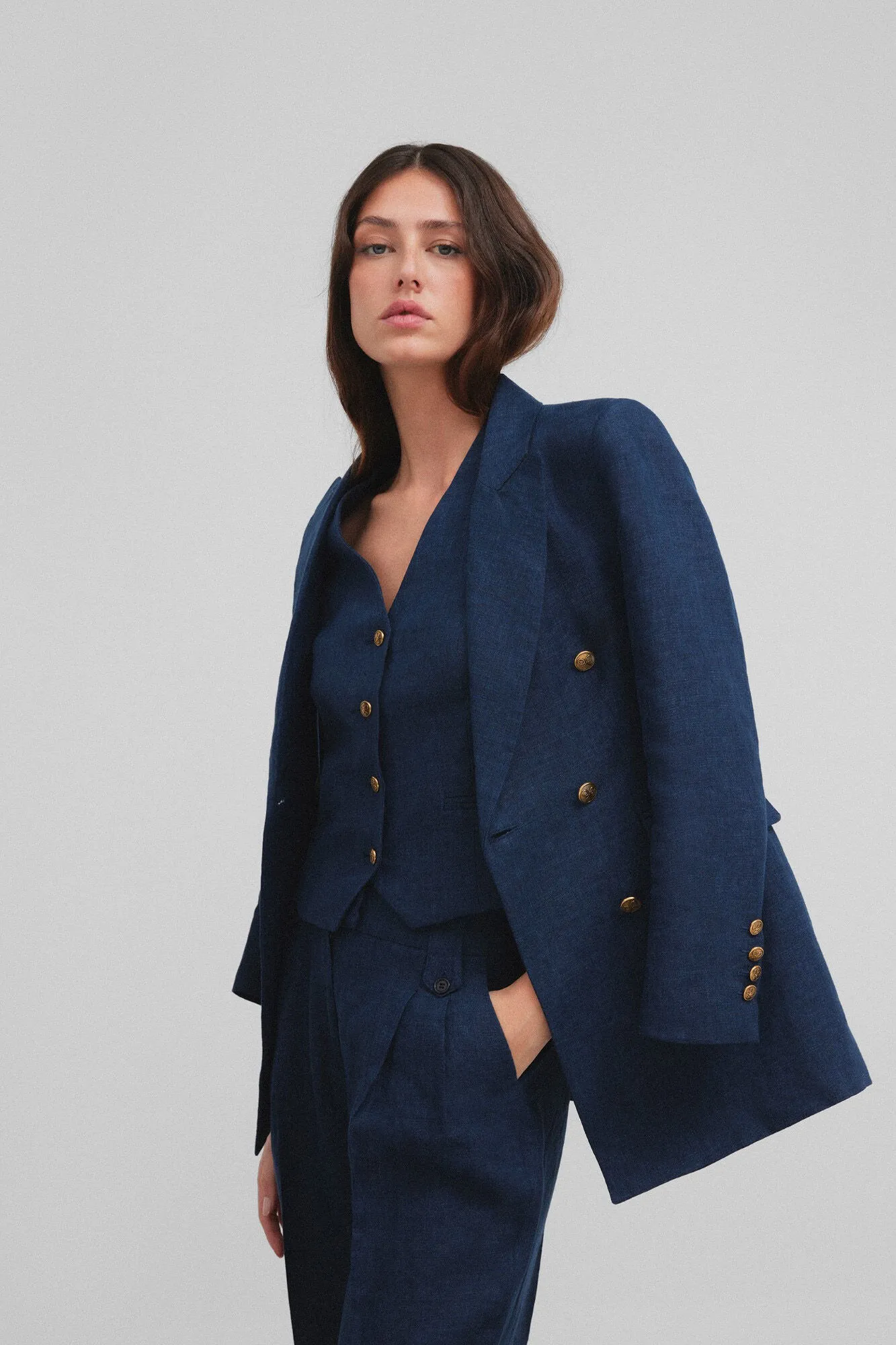 Silbon Americana woman cruzada lino