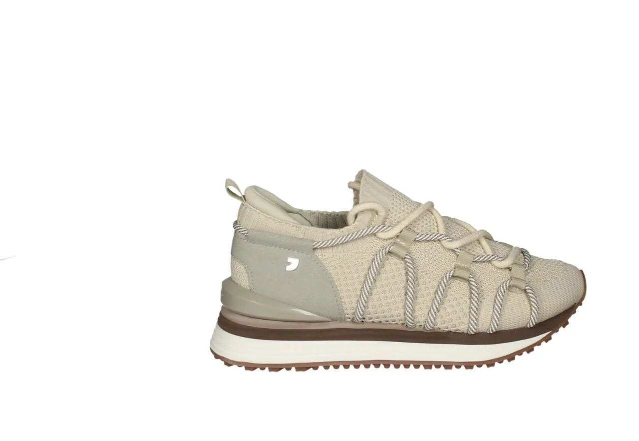 Sneaker Nylon Beig Laterales Cuerda Blanco/taupe Cuello Fruncido