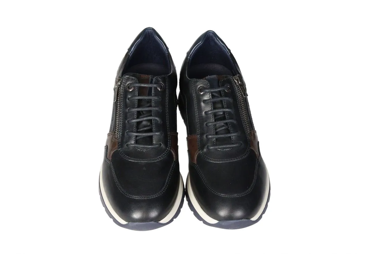 Sneaker Piel Negro Cremallera Lateral Piso Bicolor
