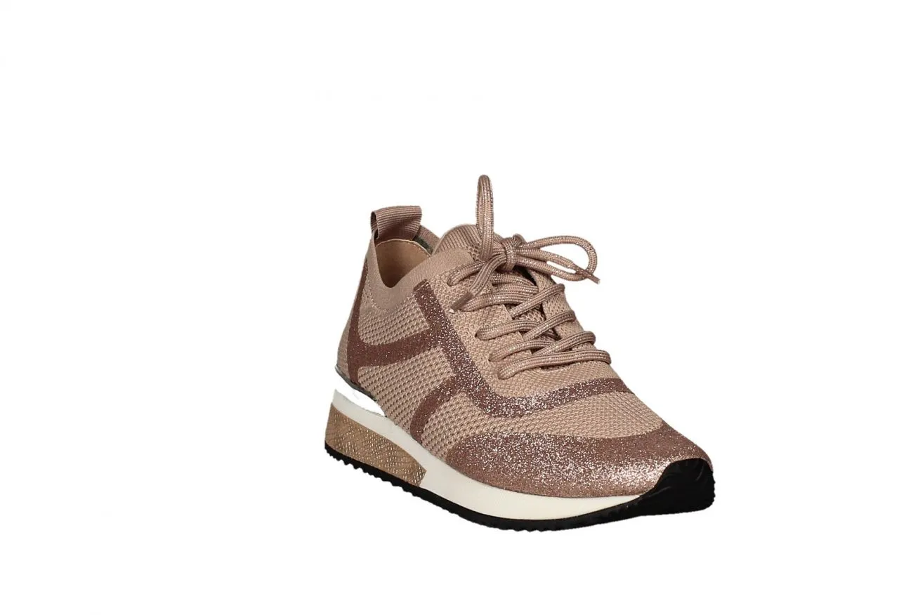 Sneaker Rejilla Glitter Nude Pieza Espejo Talon
