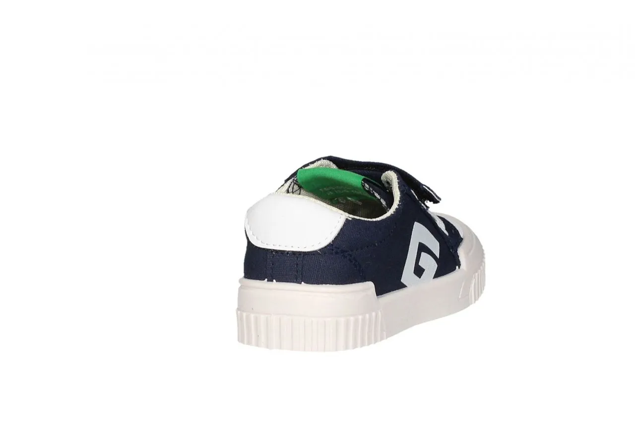 Sneaker Velcro Lona Azul Cordon Elastico Punta y Talon Blanco