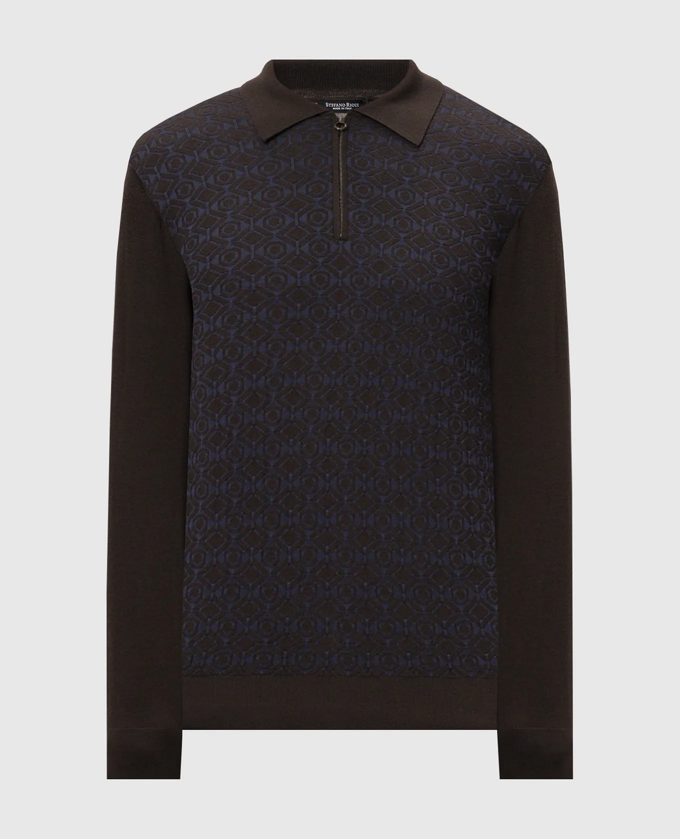 Stefano Ricci Brown wool and silk polo shirt with metallic logo